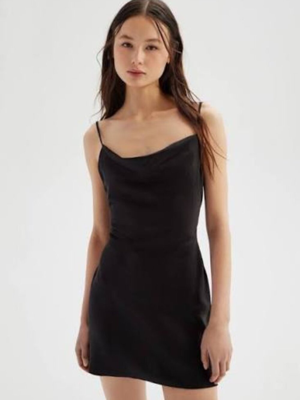 Urban Outfitters Mallory Cowl Neck Mini Slip Dress | Large | Black